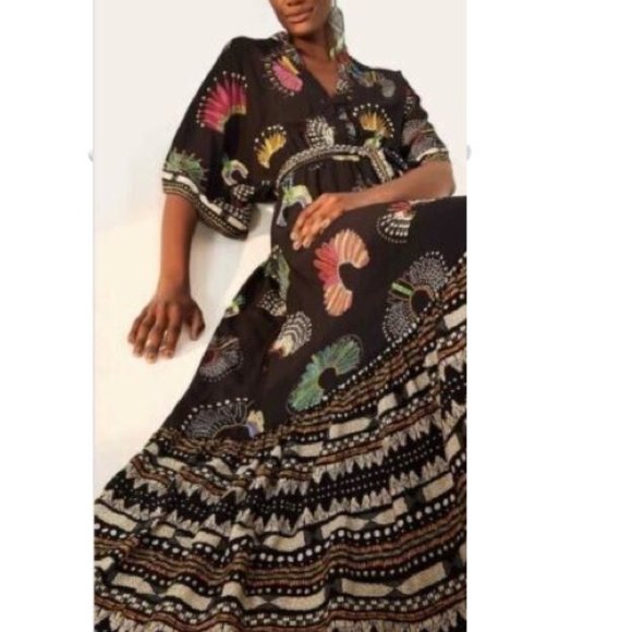 FARM Rio + Yawanawa Wonderful Feathers Headdress Print Maxi Dress - Picture 3 of 16
